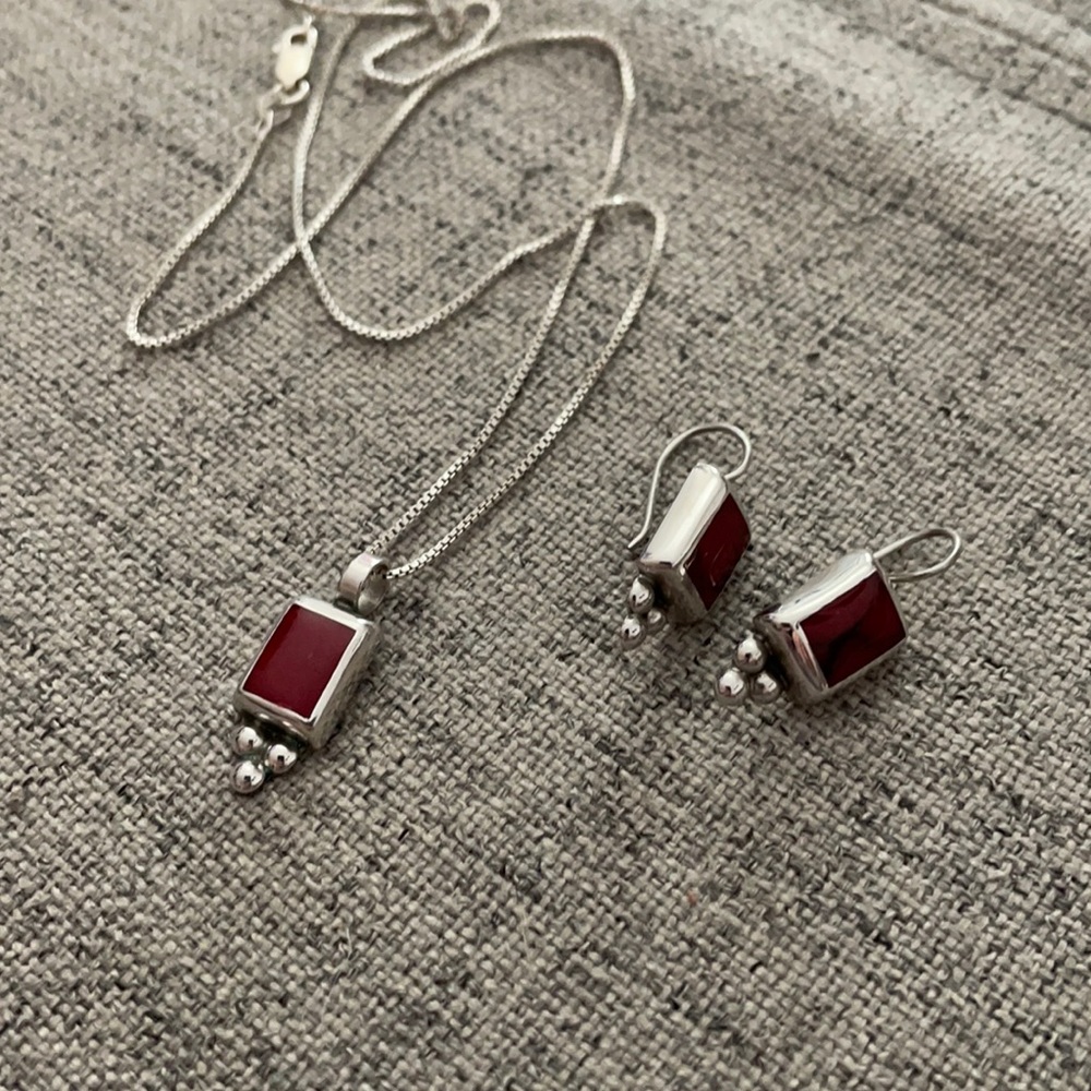 Red Necklace and Earrings